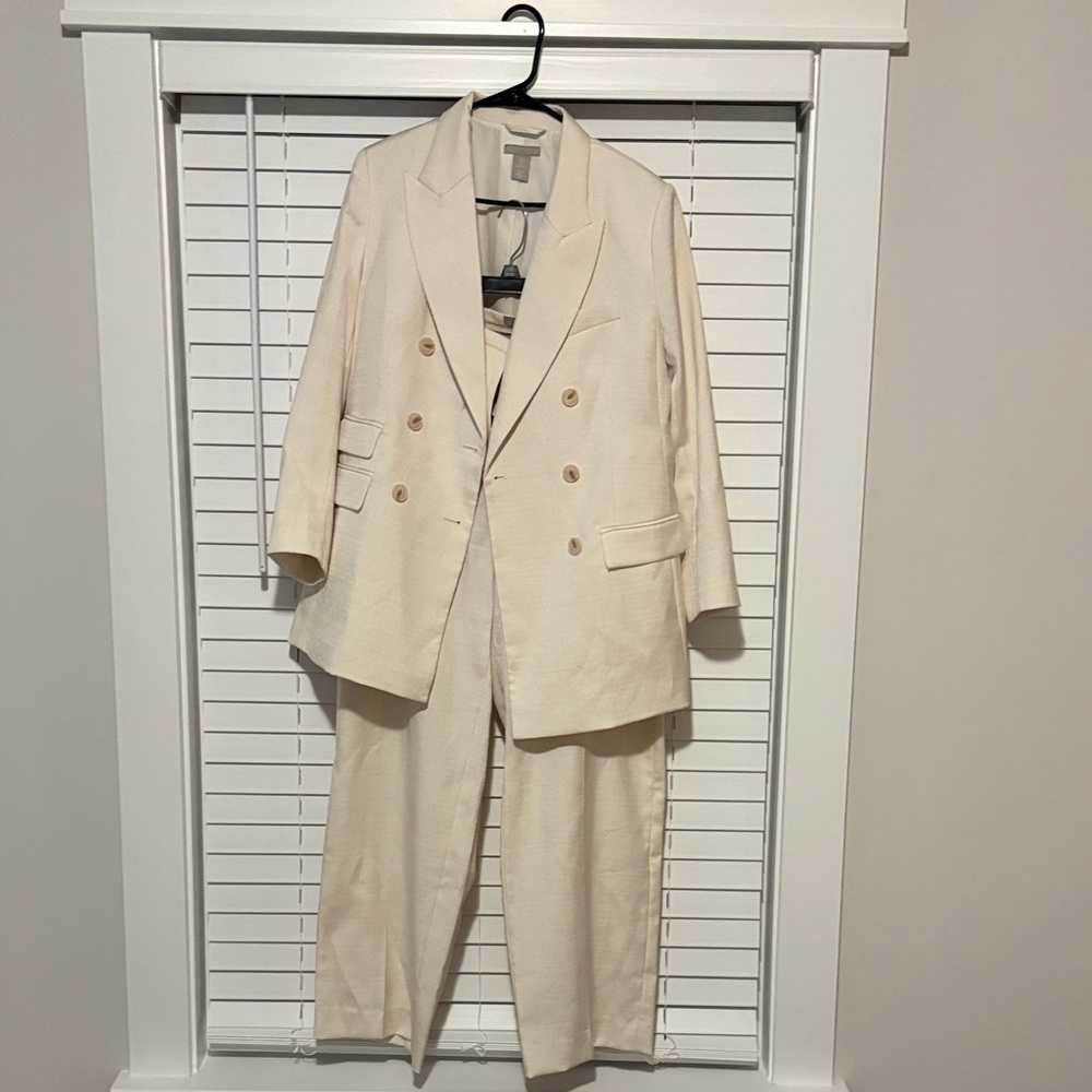 H&M Cream Double-Breasted Blazer and Trousers Set